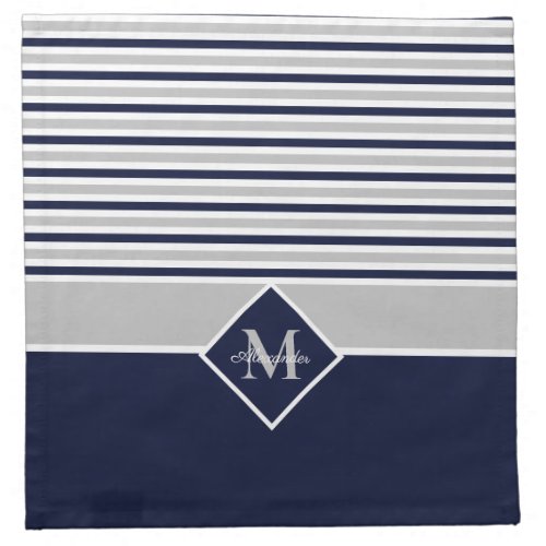 Nautical Modern Navy Blue Gray Monogram  Cloth Napkin