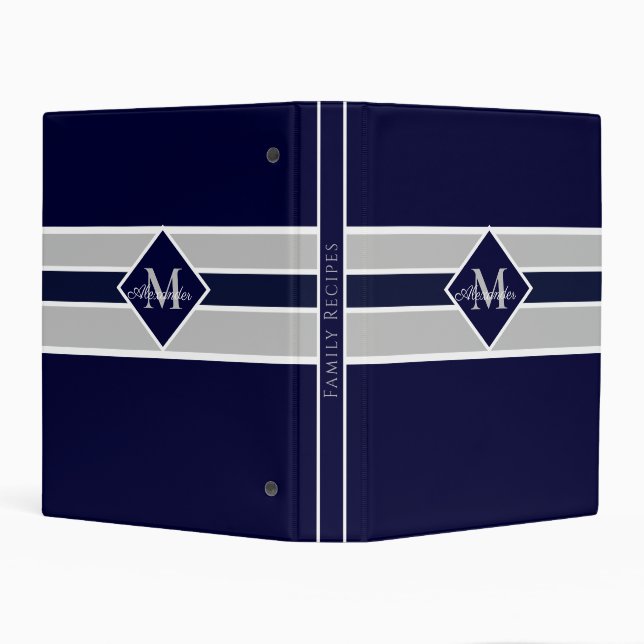 Nautical Modern Navy Blue Gray Monogram   Mini Binder (Background)