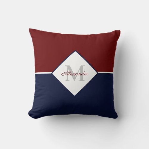 Nautical Modern Navy Blue Gray Monogram  Throw Pil Throw Pillow