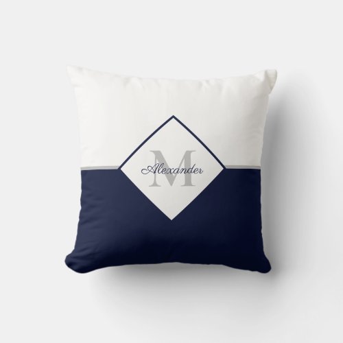Nautical Modern Navy Blue Gray Monogram  Throw Pil Throw Pillow