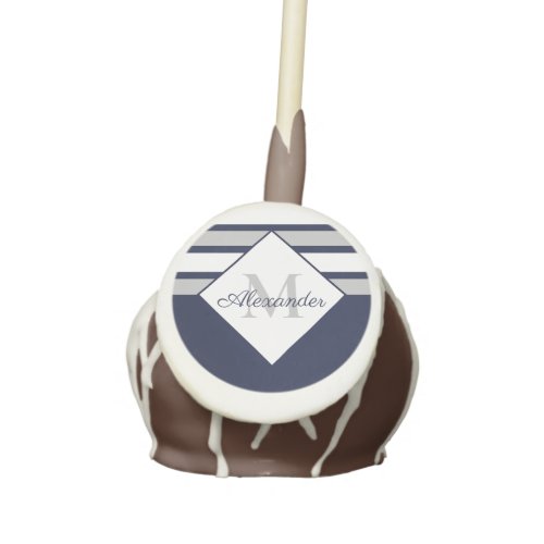 Nautical Modern Navy Blue Gray Stripes Monogram   Cake Pops