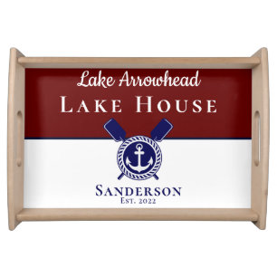 Nautical Modern Navy Blue Monogram Lake House Serving Tray