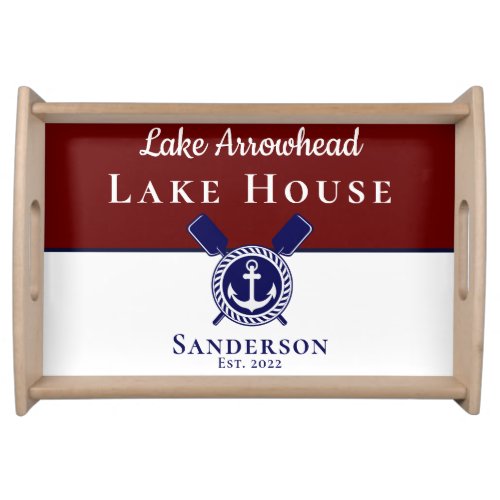 Nautical Modern Navy Blue Monogram Lake House Serving Tray