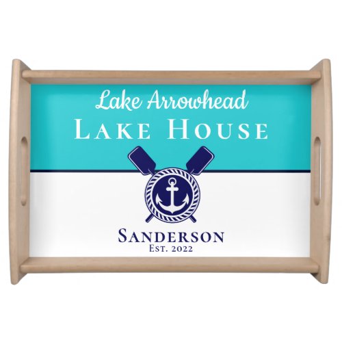 Nautical Modern Navy Blue Monogram Lake House Serving Tray