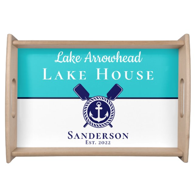 Nautical Modern Navy Blue Monogram Lake House Serving Tray (Front)