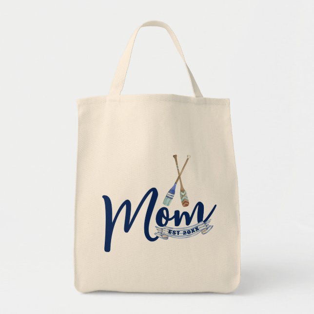 Nautical Mom Established Navy Blue Script Tote Bag (Front)