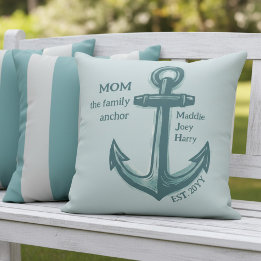 Nautical Mom Family Anchor Sea Green Heritage Outdoor Pillow