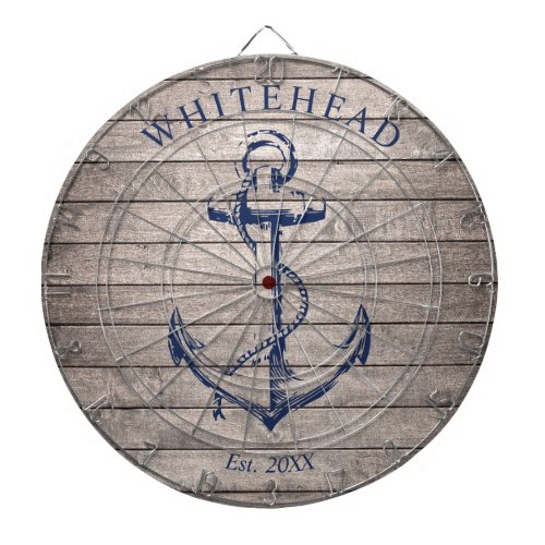 Nautical Monogram Anchor Beige Wood Dart Board