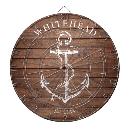 Nautical Monogram Anchor Brown Wood Dart Board