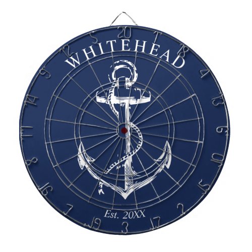 Nautical Monogram Anchor Navy Blue Dart Board