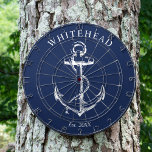 Nautical Monogram Anchor Navy Blue Dart Board<br><div class="desc">Personalized nautical anchor design. Great for a family reunion,  wedding,  or family gift.</div>