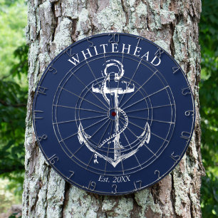 Nautical Monogram Anchor Navy Blue Dart Board