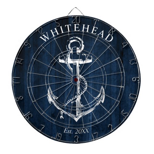 Nautical Monogram Anchor Navy Blue Wood Dart Board