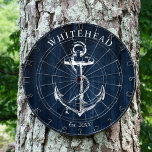 Nautical Monogram Anchor Navy Blue Wood Dart Board<br><div class="desc">Personalized nautical anchor design. Great for a family reunion,  wedding,  or family gift.</div>