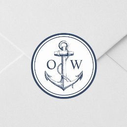 Nautical Monogram Anchor Navy White Classic Round Sticker