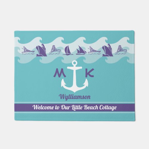 Nautical Monogram Anchor Waves Ship Boat Yacht Doormat