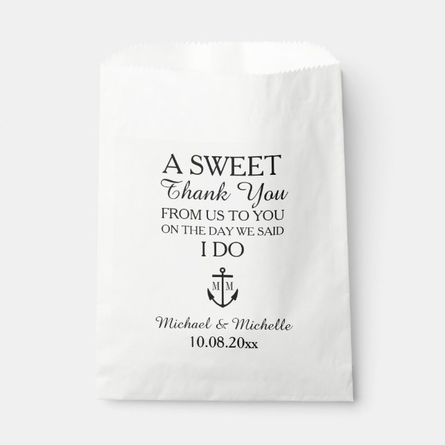 Nautical Monogram Anchor Wedding Candy Bar Buffet Favor Bag (Front)