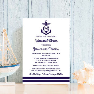 Nautical Monogram Anchor Wedding Rehearsal Dinner Invitation