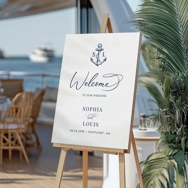 Nautical Monogram Anchor Wedding Welcome Foam Board (Creator Uploaded)