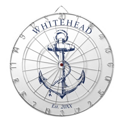 Nautical Monogram Anchor White Dart Board