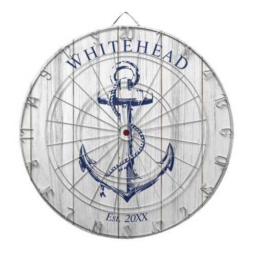 Nautical Monogram Anchor White Wood Dart Board