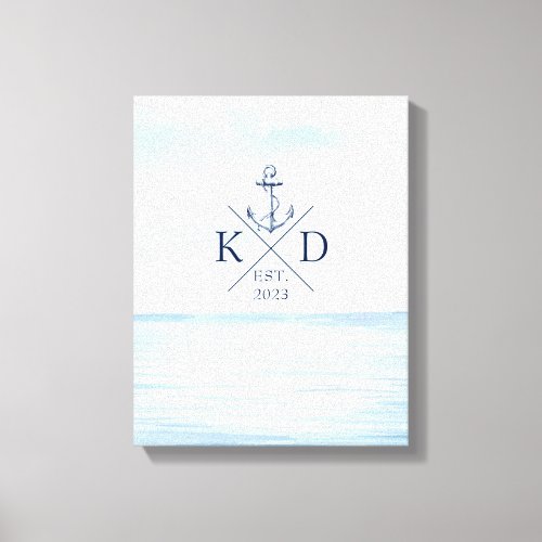 Nautical Monogram Beach Watercolor Anchor Canvas Print