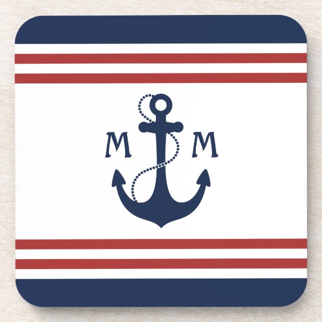 Nautical Monogram Beverage Coaster (Front)