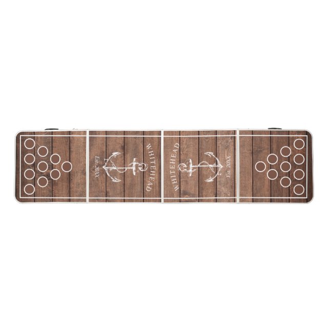 Nautical Monogram Brown Rustic Wood Beer Pong Table (Top)