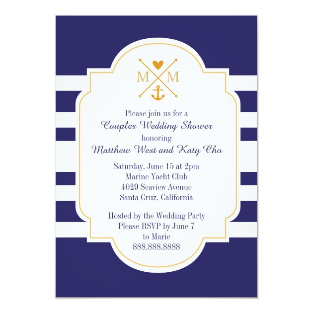 Nautical Monogram Couples Wedding Bridal Shower Invitation