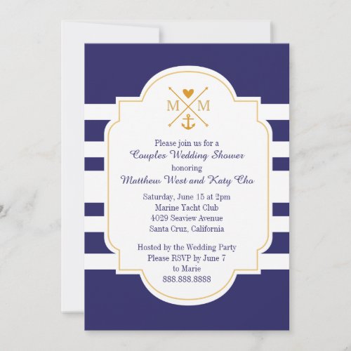 Nautical Monogram Couples Wedding Bridal Shower Invitation