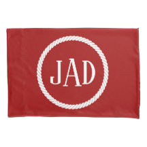 Nautical Monogram Dark Red White Rope Circle