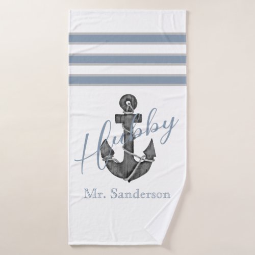 Nautical Monogram Dusty Blue Floral Anchor Beach Bath Towel