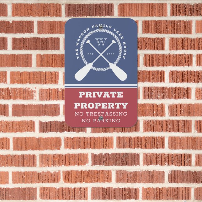 Nautical Monogram Lake House Private Property Metal Sign (In Situ(Brick))