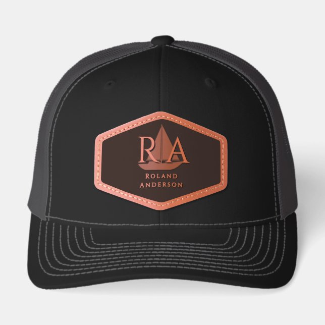 Nautical Monogram  Leather Patch Hat (Front)