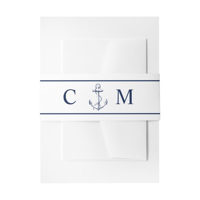 Nautical Monogram Navy Anchor Wedding Invitation Belly Band (Front Example)