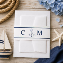 Nautical Monogram Navy Anchor Wedding Invitation Belly Band