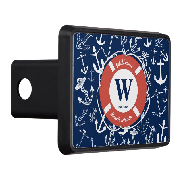 Nautical Monogram Navy Blue Anchor Beach House Hitch Cover (Right)
