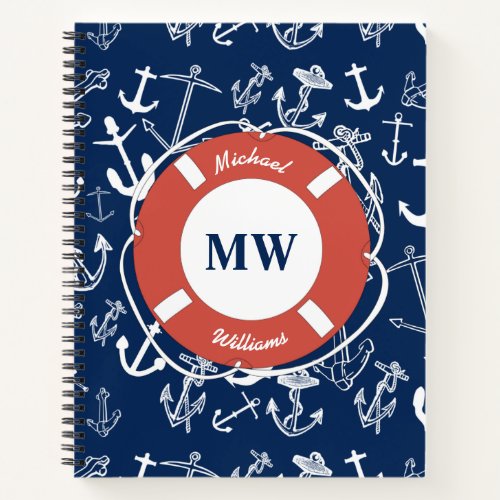 Nautical Monogram Navy Blue Anchor Pattern Notebook