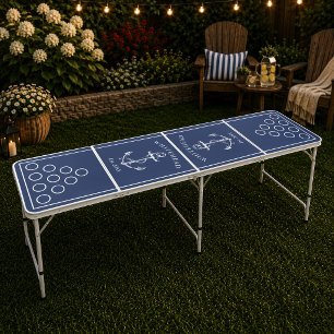 Nautical Monogram Navy Blue Beer Pong Table