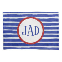 Nautical Monogram Navy Blue Striped Watercolor