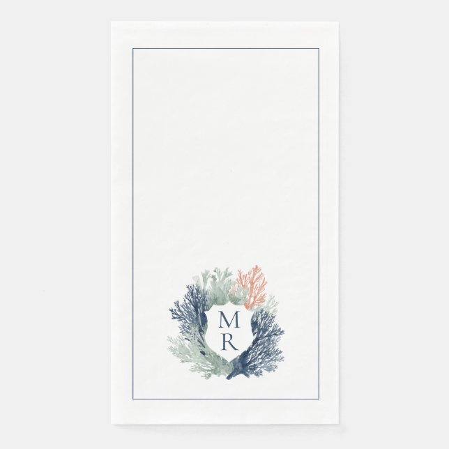 Nautical Monogram Ocean Beach Yacht Marine Paper Guest Towels (Front)