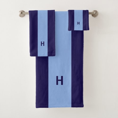 Nautical monogram on blue shades striped bath towel set