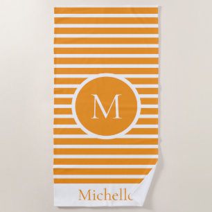 Nautical Monogram Orange Stripes Cute Beach Towel