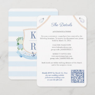 Nautical Monogram QR Code Wedding Details Enclosure Card