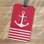 Nautical Monogram | Red White Stripe Anchor  Luggage Tag<br><div class="desc">Trendy Nautical Monogram Stripe with Anchor Design **PLEASE READ BEFORE ORDERING** 1. If you make changes and the design is cropped or doesn't look right on the screen please use the Live Design Service to help you fix it. 2. Your order goes directly to the printers. What you see on...</div>