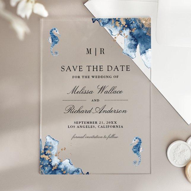 Nautical Monogram Seahorse Wedding Save the Date (Creator Uploaded)