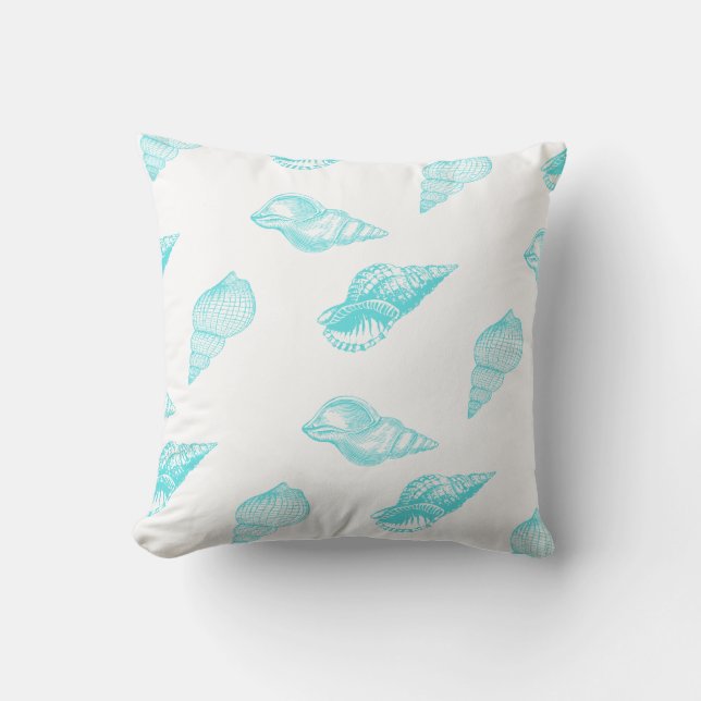 Nautical monogram Seashell Shells Aqua Teal Blue   Throw Pillow (Front)