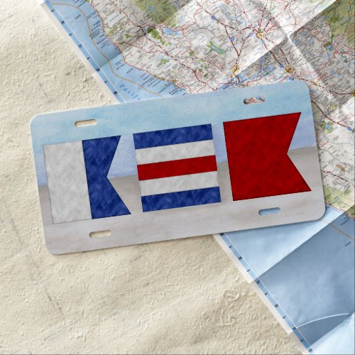 Nautical Monogram Signal Flag  Sea  Sand License Plate