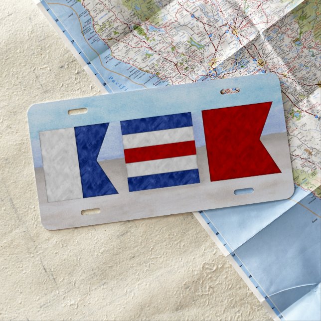 Nautical Monogram Signal Flag | Sea & Sand License Plate (In Situ)