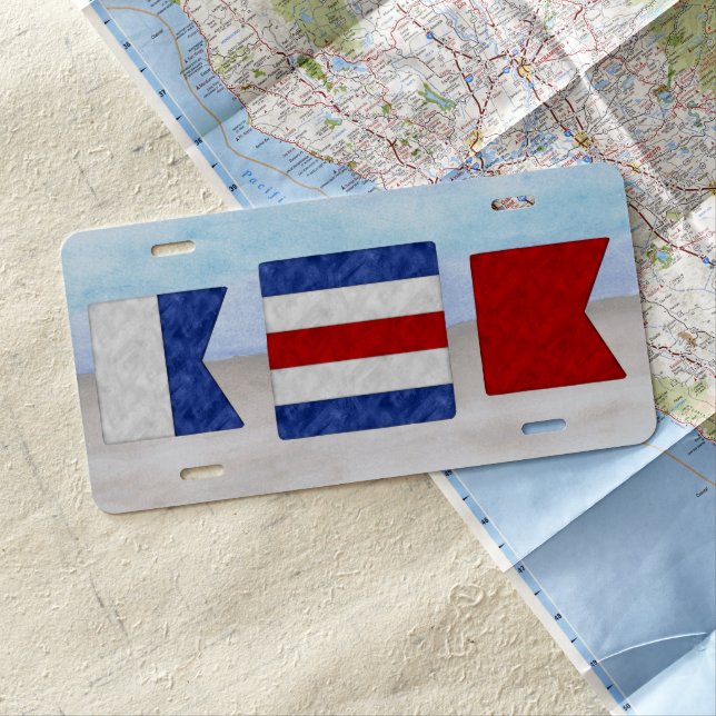 Nautical Monogram Signal Flag | Sea & Sand License Plate (In Situ)